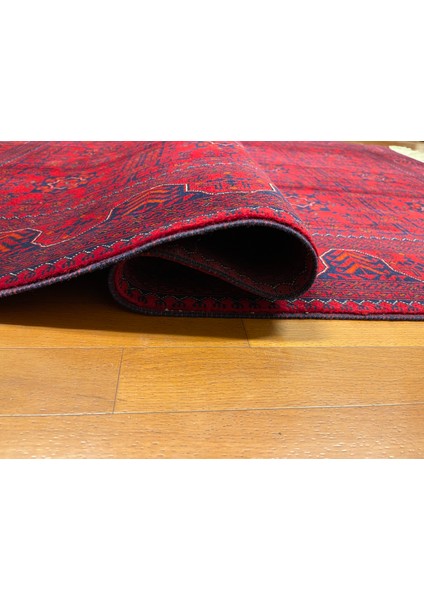 El Dokuma Afgan Halı Ince Dokuma Yıldız Desenli Bordo Renk 2 Metre Kare