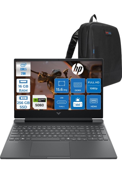 Victus Gaming Intel® Core 5 210H Aı 16GB Ddr5 256GB SSD RTX5060/8GB 15.6"fhd (1920 x 1080), 144 Hz, Ips, 300 Nits Freedos Gaming Bilgisayar C21SGEAF01+ZETTAÇANTA