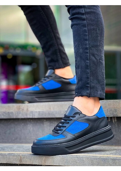 Nrzsnt Kb-X8 Kuback Siyah Cilt Mavi Süet Detaylı Siyah Yüksek Taban Günlük Spor Ayakkabı (Numara: 42) modelleri