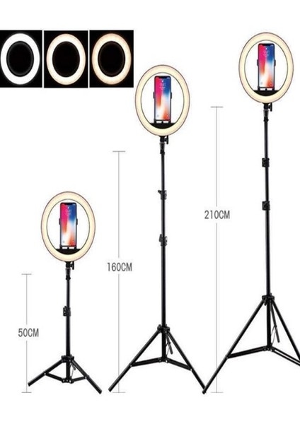 10 Inç LED Ring Light 26 cm Youtuber Makyaj Selfie Video Işığı 2.1m Tripodlu Telefon Tutucu indirimleri