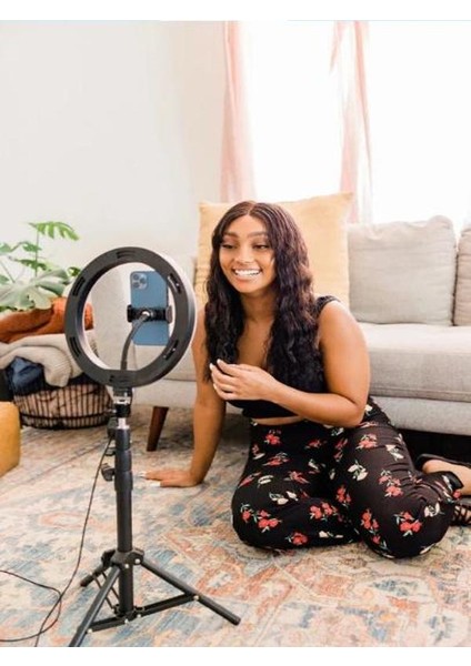 10 Inç LED Ring Light 26 cm Youtuber Makyaj Selfie Video Işığı 2.1m Tripodlu Telefon Tutucu