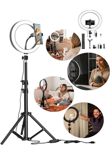 10 Inç LED Ring Light 26 cm Youtuber Makyaj Selfie Video Işığı 2.1m Tripodlu Telefon Tutucu modelleri