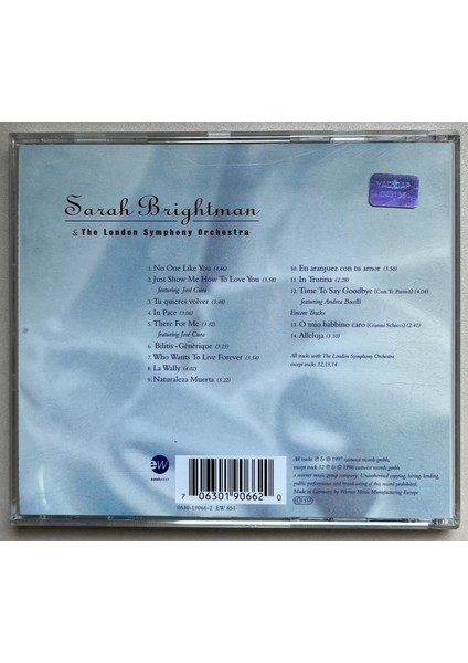 Sarah Brightman & The London Symphony Orchestra Timeless CD (Orijinal 1997 Dönem Baskı Cd) fiyatları