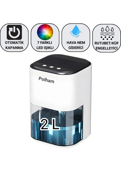 Led Işıklı Otomatik Banyo Mutfak Oda Dolap 2000ml Nem Alma Cihazı Mantar Rutubet Nem Önleyici