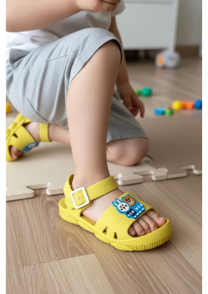 Uzero Sarı Erkek Kız Çocuk Terlik Sandalet Kaydırmaz Tabanlı Hayvan Resimli Kreş Havuz Günlük Ayakkabı fiyatları