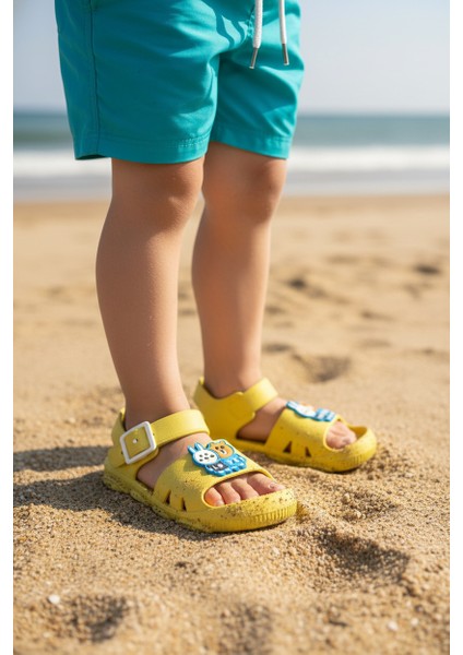 Uzero Sarı Erkek Kız Çocuk Terlik Sandalet Kaydırmaz Tabanlı Hayvan Resimli Kreş Havuz Günlük Ayakkabı modelleri