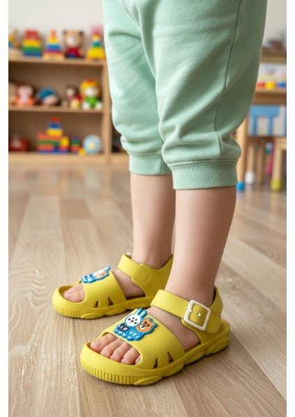 Uzero Sarı Erkek Kız Çocuk Terlik Sandalet Kaydırmaz Tabanlı Hayvan Resimli Kreş Havuz Günlük Ayakkabı fırsatları