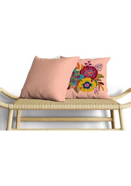 Tropikal Bitki Desenli Dijital Baskı Çift Taraf Desenli 2'li Kare Yastık Kırlent Kılıfı