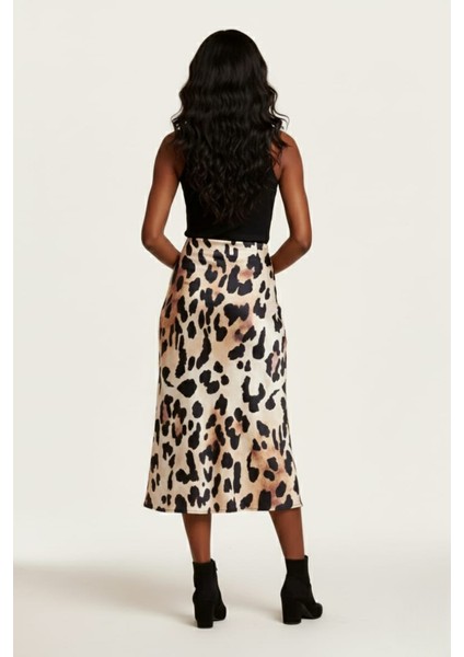 Kadın Leopar Desenli Midi Boy Saten Etek fırsatları