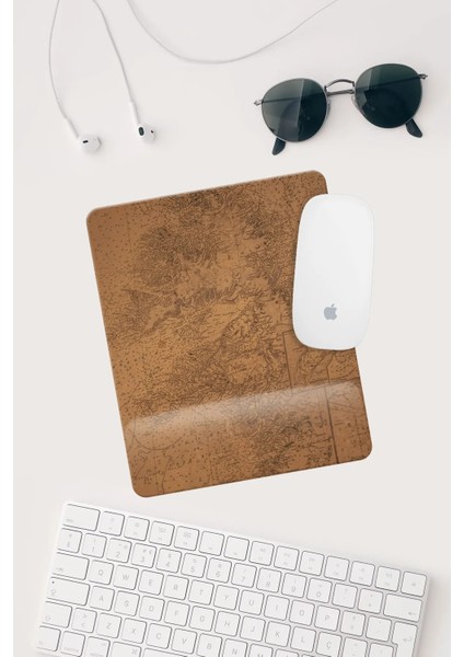 Harita Çizimli Bilek Destekli Dikdörtgen Mouse Pad Mouse Altlığı.