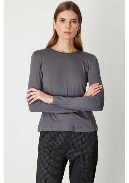 On Metal Aksesuarlı Sıfır Yaka Basic Bluz 61303