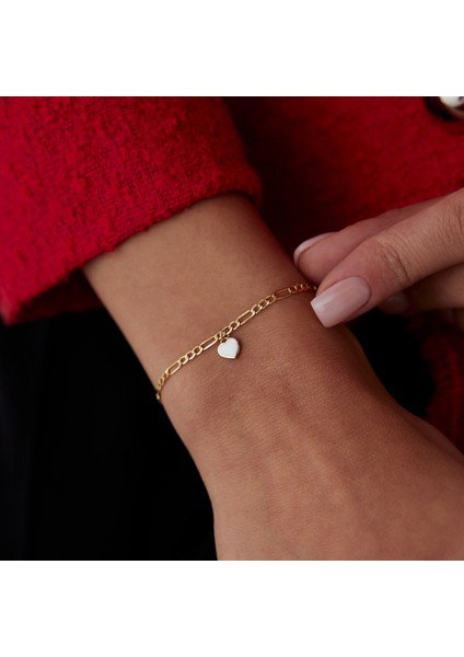 Beyaz Mineli Kalp Charm Bileklik