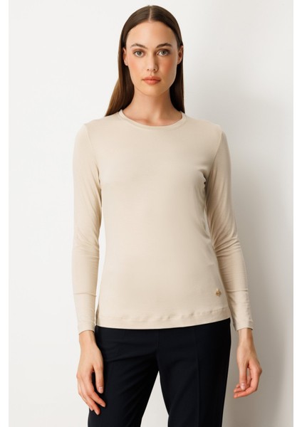 On Metal Aksesuarlı Sıfır Yaka Basic Bluz 61303