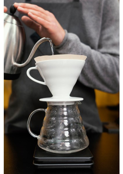 V60 Kahve Demleme Tanışma Seti Seramik Demleme Aparatı ve Cam Coffee Server 600 ml