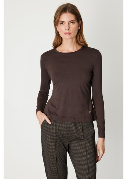 On Metal Aksesuarlı Sıfır Yaka Basic Bluz 61303