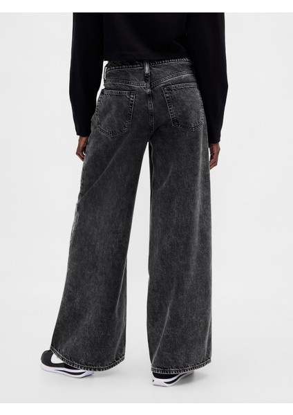 Kadın Siyah Mid Rise Ultrasoft Baggy Jean Pantolon