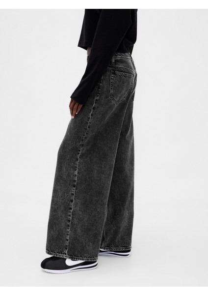Kadın Siyah Mid Rise Ultrasoft Baggy Jean Pantolon