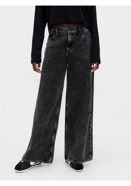 Kadın Siyah Mid Rise Ultrasoft Baggy Jean Pantolon