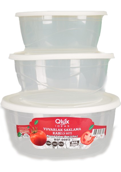 3 Lü Saklama Kabı Seti Qlux Ideas Yuvarlak Saklama Kabı Bpa Içermez Erzak Kabı