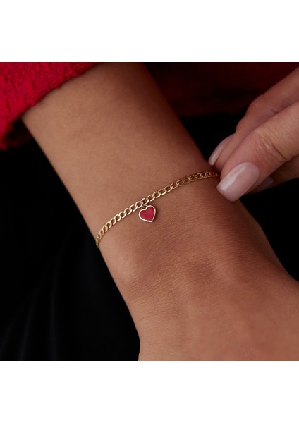 Kırmızı Mineli Kalp Charm Bileklik