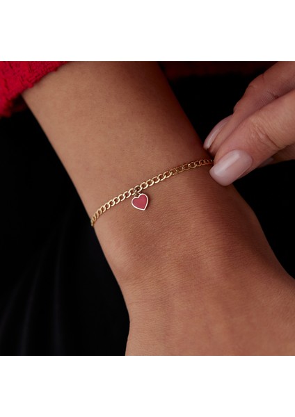 Kırmızı Mineli Kalp Charm Bileklik fiyatları