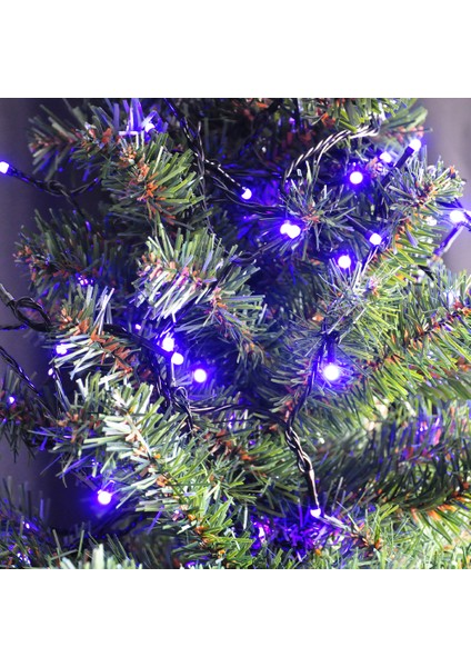 Yılbaşı LED Işık (8 Metre) - Pirinç Tel Üzeri Mor Işık Pilli Dekoratif LED Aydınlatma