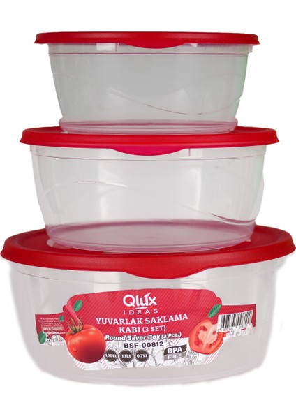 3 Lü Saklama Kabı Seti Qlux Ideas Yuvarlak Saklama Kabı Bpa Içermez Erzak Kabı
