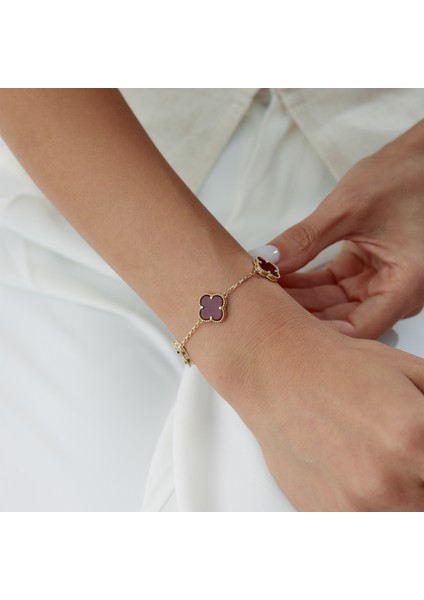 Beşli Bordo Yonca Cleef Bileklik