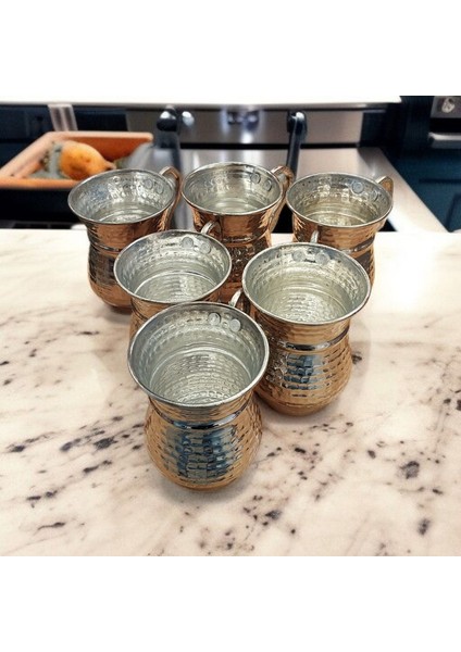 Nikelli Gümüş Kaplamalı Bakır Bardak & Bakır Kupa Dövme Bakır Ayran Bardağı Kulplu 6 Adet Maşrafa fiyatları
