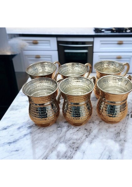 Nikelli Gümüş Kaplamalı Bakır Bardak & Bakır Kupa Dövme Bakır Ayran Bardağı Kulplu 6 Adet Maşrafa modelleri