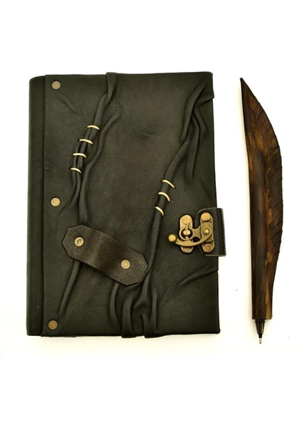 Hakiki Deri Siyah Kalemli Şamua Kraft Kağıt Eskitme El Yapımı Hediyelik Anı Günlük Ajanda A5 Defter modelleri