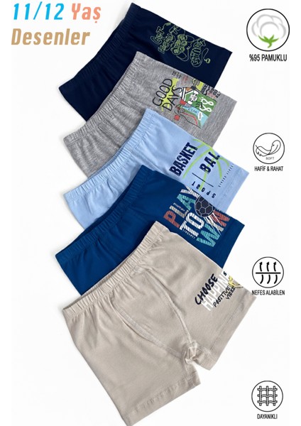 Özkan 31802 5'li Paket Erkek Çocuk Pamuklu Karışık Renkli Desenli Yumuşak Rahat Şort Boxer