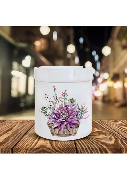 Mor Çiçek Baskılı Seramik Küllük