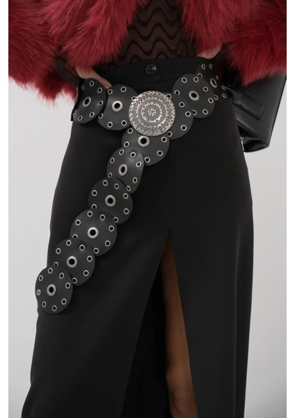 Boho Tarz Yuvarlak Halkalı Deri Kadın Kemer, Vintage Etnik Tasarım