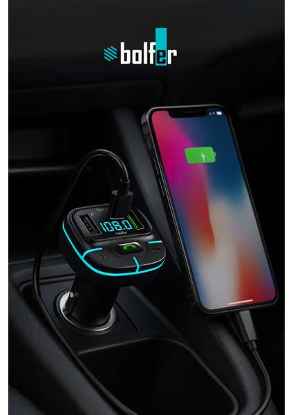 Araç Içi Şarj Cihazı Çakmaklık Pd Girişli Fm Transmitter Bluetooth USB Type-C Hızlı Şarj Çıkışlı FM02
