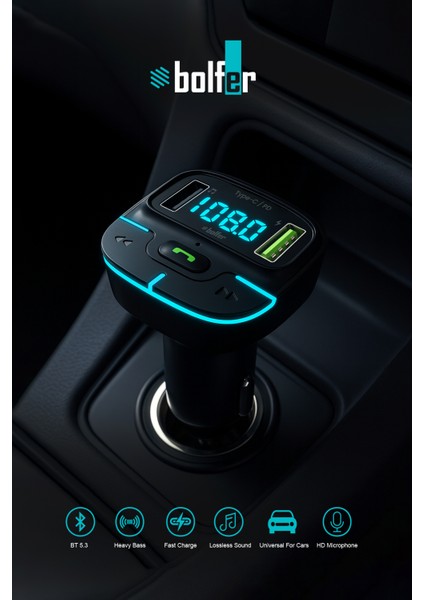 Araç Içi Şarj Cihazı Çakmaklık Pd Girişli Fm Transmitter Bluetooth USB Type-C Hızlı Şarj Çıkışlı FM02