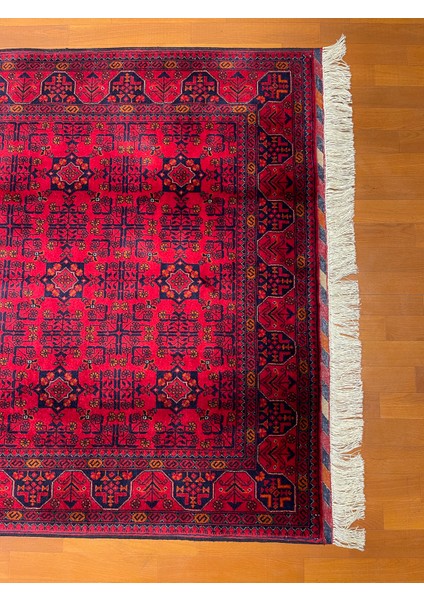 El Dokuma Afgan Halı Ince Dokuma Yıldız Desenli Bordo Renk 2 Metre Kare