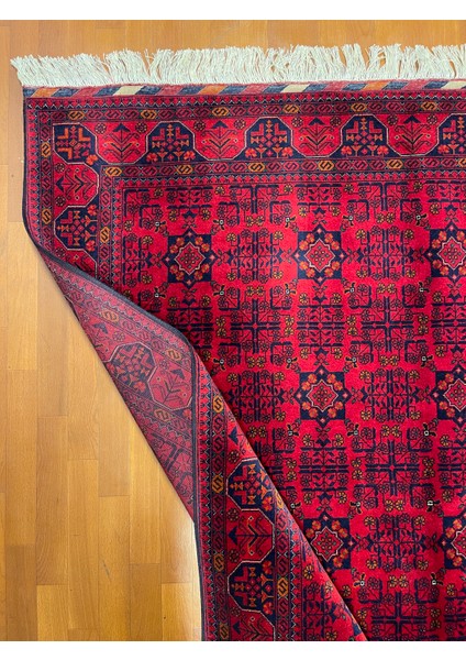 El Dokuma Afgan Halı Ince Dokuma Yıldız Desenli Bordo Renk 2 Metre Kare