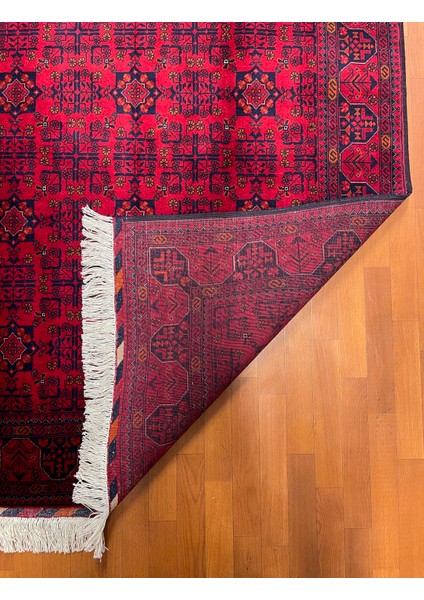 El Dokuma Afgan Halı Ince Dokuma Yıldız Desenli Bordo Renk 2 Metre Kare