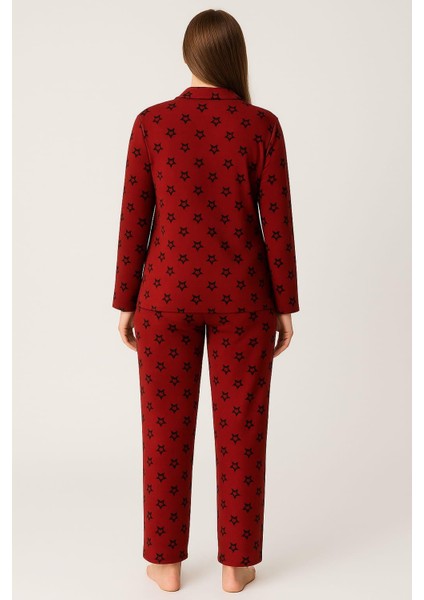 Kadın 0287 Önü Düğmeli Süet Uzun Kol Pijama Takımı Kırmızı fiyatları