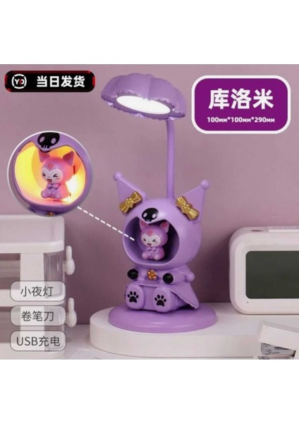 Sevimli Karakterler Kalem Tıraşlı LED Işıklı Gece ve Masa Lambası(Pembe-Siyah-Mor)