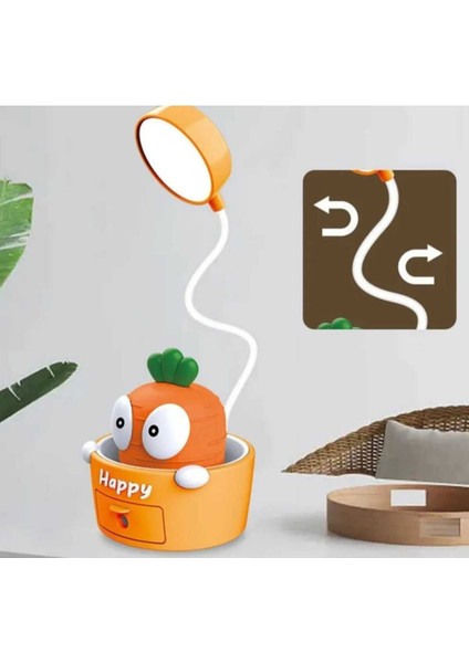 Karikatür Havuç-Ananas Figürlü Oynar Başlıklı 3 Kademeli LED Şarjlı Masa Lambası Kalem Tıraşlı fiyatları