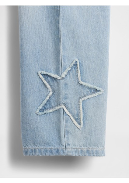 Kız Çocuk Mavi High Rise Pull-On Wide-Leg Jean Pantolon fiyatları