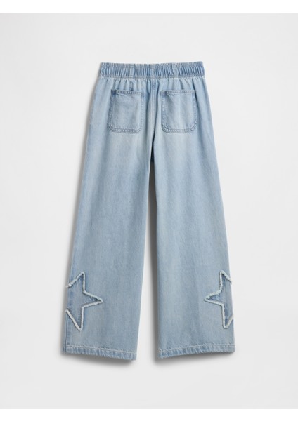 Kız Çocuk Mavi High Rise Pull-On Wide-Leg Jean Pantolon modelleri
