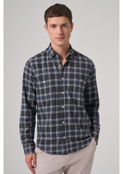 Erkek Lacivert Regular Fit Oduncu Gömlek