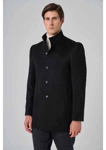 Erkek Siyah Desenli Hakim Yaka Dynamic Fit Kaban