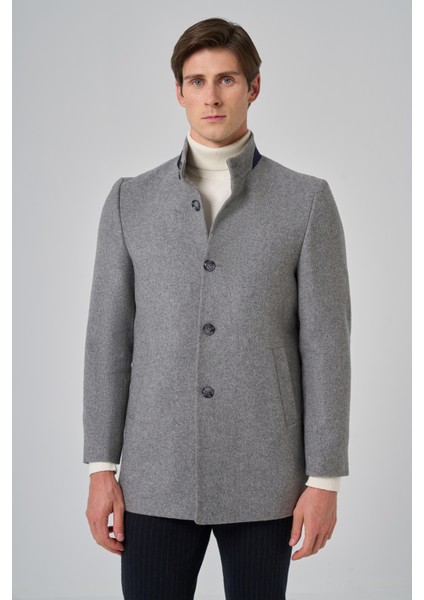 Erkek Gri Düz Hakim Yaka Dynamic Fit Kaban