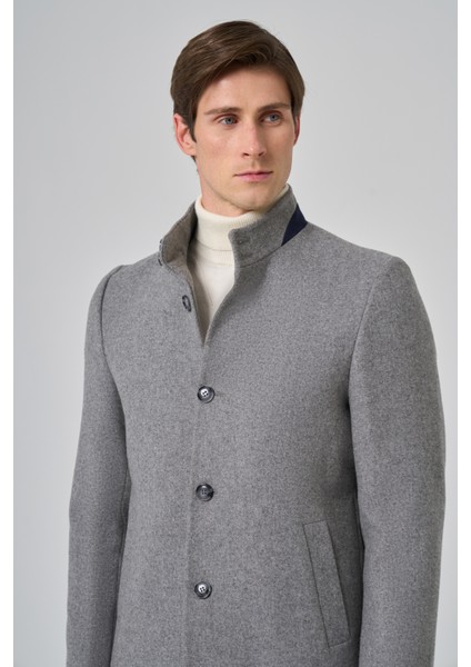 Erkek Gri Düz Hakim Yaka Dynamic Fit Kaban fırsatları