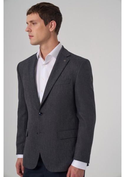 Erkek Lacivert Dokuma Desenli Dynamic Fit Mono Yaka Ceket fiyatları