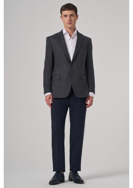 Erkek Lacivert Dokuma Desenli Dynamic Fit Mono Yaka Ceket fırsatları